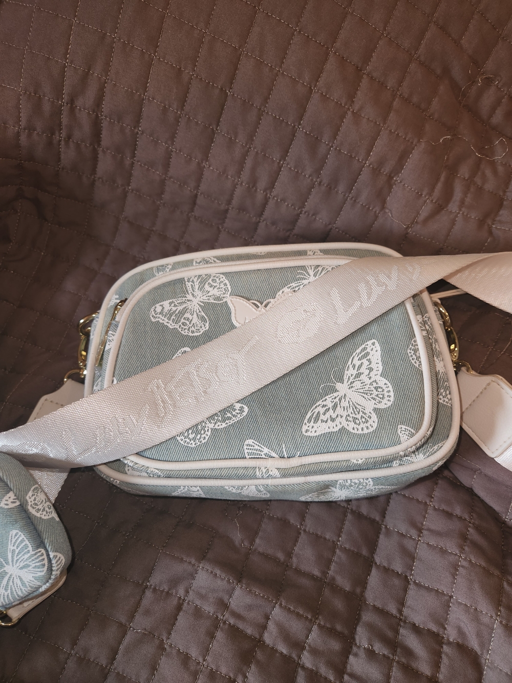 Betsey Johnson Butterfly Print Crossbody Bag in Sage Green and White